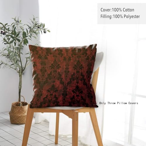 Gothic Damask Floral Throw Pillow Cover 18x18 - Dark Red and Black Vintage