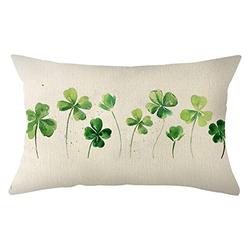 St. Patrick's Day Lucky Clover Throw Pillow Cover 12x20 Shamrock Cushion