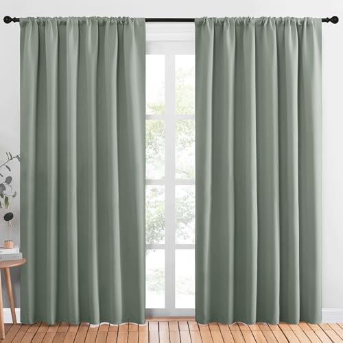 NICETOWN Greyish Green Blackout Curtains 70x84 Inch, Pack of 2 - Room Darkening Drapes for Living Room & Home Decor