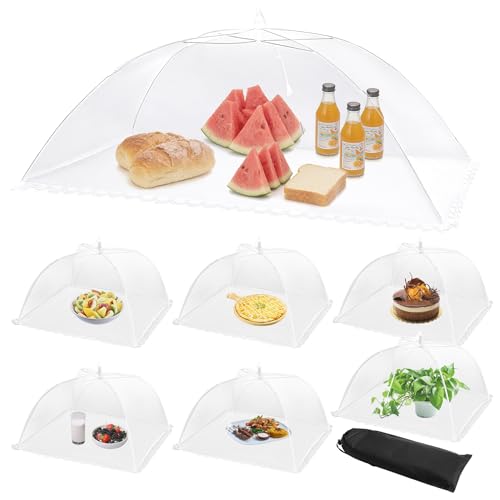 HBlife 7 Pack Mesh Food Covers Set - Jumbo 40x24in & Large 17x17in, White for Outdoor & Indoor Use