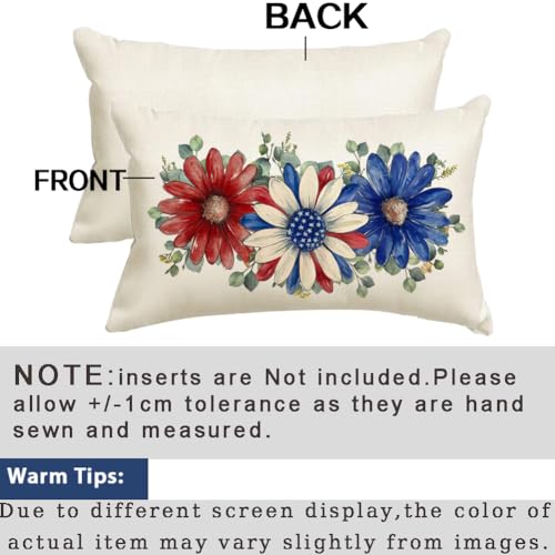 4th of July Patriotic Pillow Cover 12x20 - Red White Blue Decor