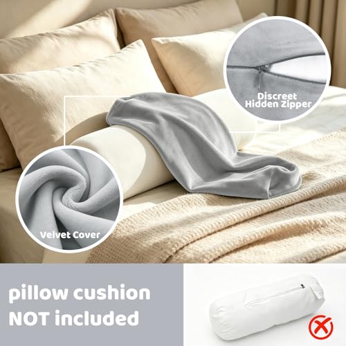 IFOYO Velvet Neck Roll Pillow Cover, 16" x 6" Gray Bolster Pillow Case