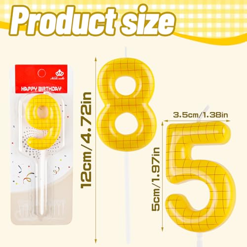 Number 1 Yellow Grid Toy Inspire Birthday Candle Cartoon Cake Topper