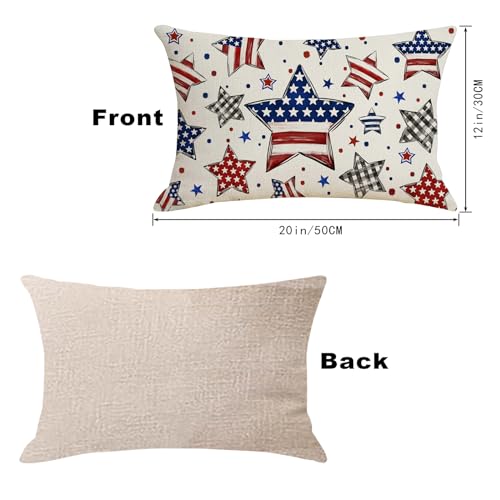 Blue American Star Pillow Covers - 2 Pack 12x20 Inch for 4th of July