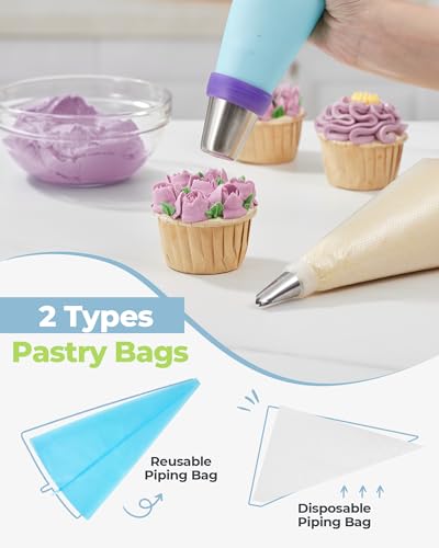 Kootek 48-Piece Cake Decorating Kit with Russian Piping Tips and Bags