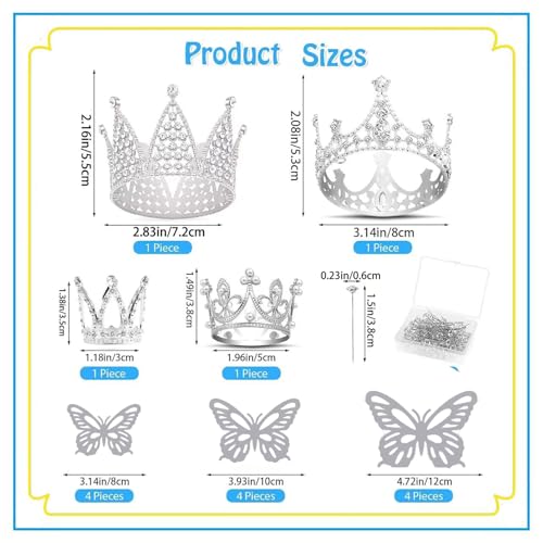 Silver Flower Bouquet Accessories Set with Tiaras, Butterfly Decorations & Pins