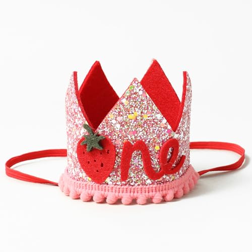 Pink Strawberry First Birthday Crown for Baby Girls - Sweet One Hat