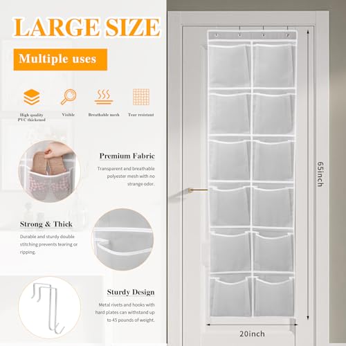 GOMAJI Over The Door Shoe Organizer with 12 Mesh Pockets - Gray