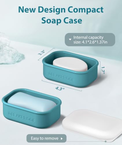 Quatish Compact Leakproof Silicone Travel Soap Case - Bluegreen
