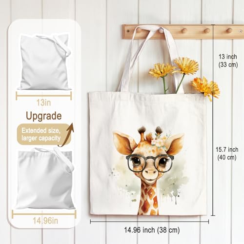 Giraffe Canvas Tote Bag for Women - 15x15 inch - Reusable Shopping Bag