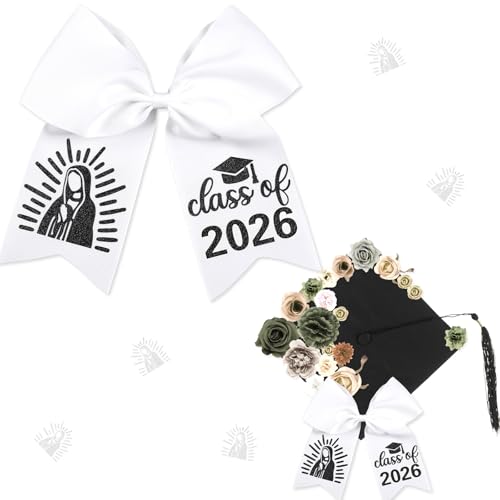 Class of 2026 Graduation Cap Bow with Clip - White Satin Hair Accessory