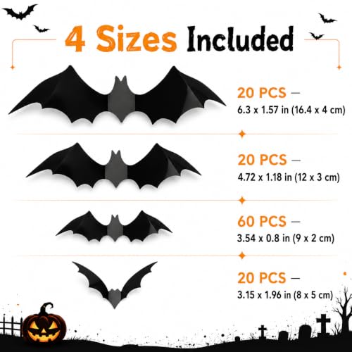 120pcs 3D Bat Wall Decor for Halloween | Scary Indoor & Outdoor Decorations