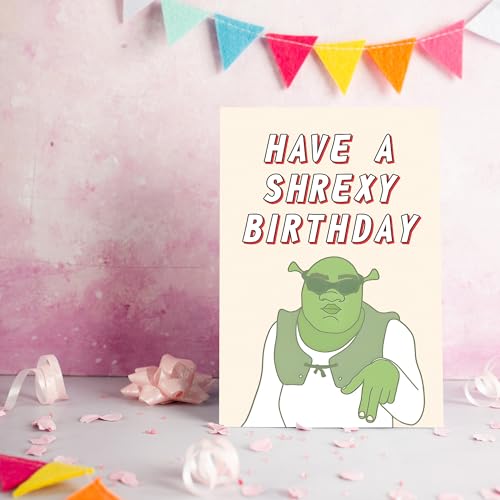 Detuca Shrexy Birthday Meme Card - Funny Old & New Job Card, 8x5.3 inch DTK-268