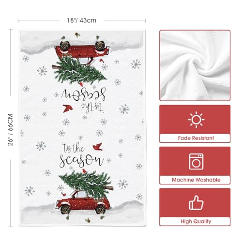 Christmas Snowman Truck Kitchen Towels Set of 4 - 18x26 Inches