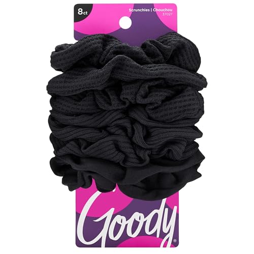 Goody Ouchless Jersey Scrunchies, Black, 8 Count - Damage-Free Hair Ties