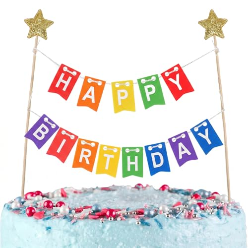 Rainbow Happy Birthday Cake Topper Set for Kids Parties