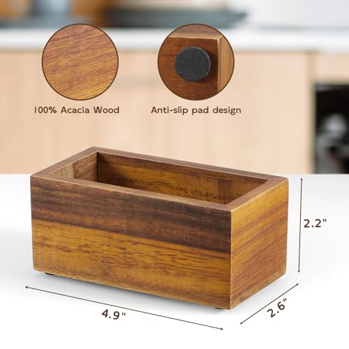 BWODYAY Acacia Wood Sugar Packet Holder - Coffee Bar Condiment Organizer