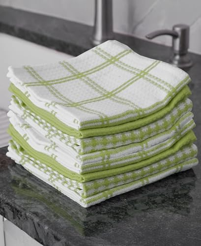 T-Fal 100% Cotton Waffle Dish Cloths, 12"x13" Kitchen Towels - Green, 8-Pack