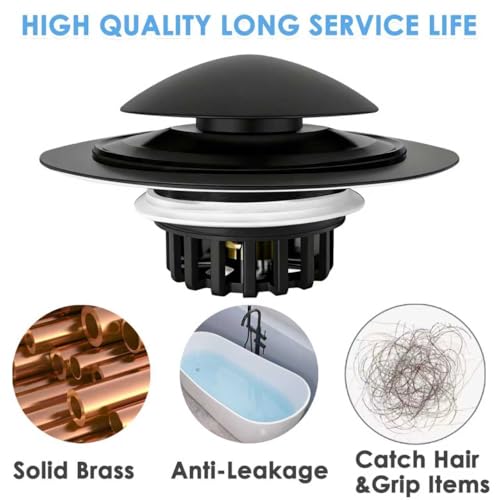 BAOLSLS Pop Up Bathtub Drain Stopper with Hair Catcher - Matte Black