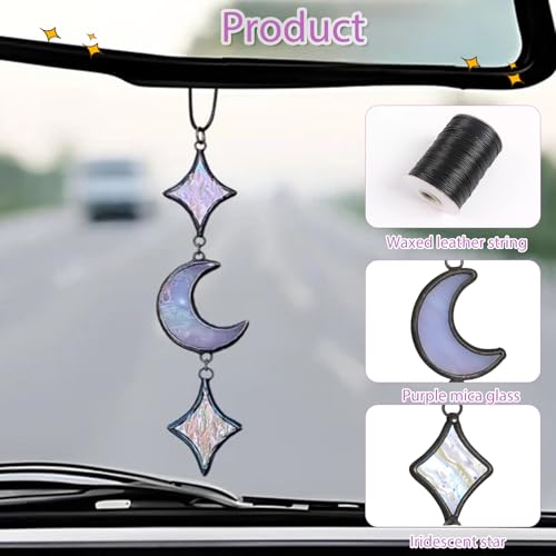 Handcrafted Moon & Star Car Charm - Witchy Bohemian Rear View Mirror Decor