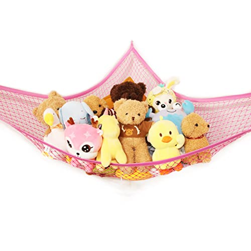 Jumbo Pink Stuffed Animal Hammock - 75" Large Corner Toy Storage Net
