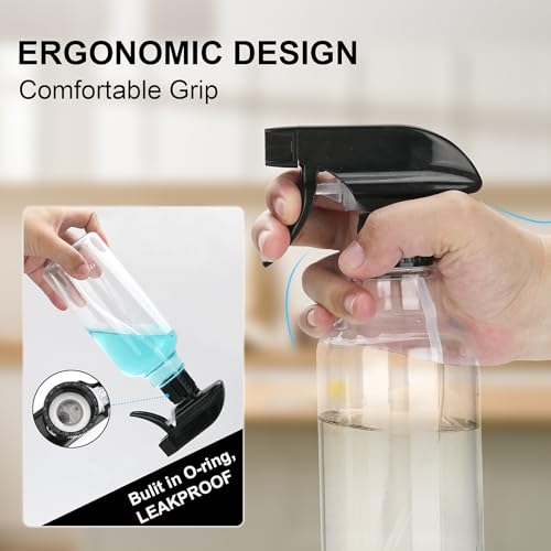 Hethyo 12oz Plastic Spray Bottle, Adjustable Mist and Stream Refillable