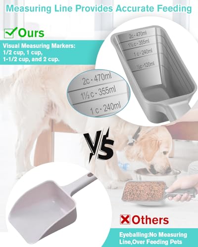 Aosnare 2-Cup Dog Food Scoop - Measuring Pet Food Scooper, Gray (2-Pack)