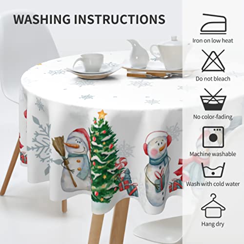 Sweetshow Winter Snowflake Round Tablecloth 60 Inch - White Holiday Christmas Decor