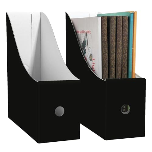 Limitliho 2-Pack Black Cardboard Magazine Holder for Desk Organization