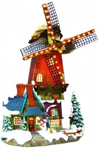 Moments In Time Lighted Windmill Christmas Village Building - Handcrafted LED Holiday Decoration 12.2”