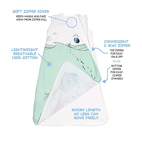 JumpOff Jo Cotton Wearable Blanket - Sleep Sack, Aqua, 18-24 Months Large