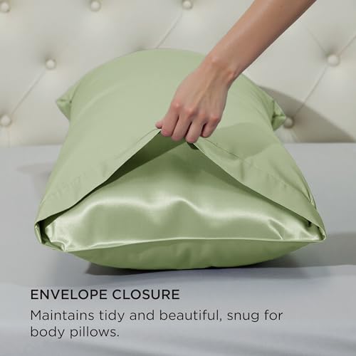 Bedsure Satin Body Pillowcase, 20" x 54" Sage Green Envelope Closure Cover