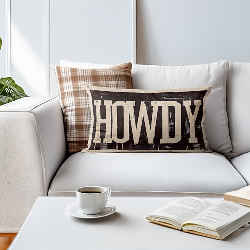 Howdy Western Throw Pillow Cover 18x18, Cowboy Cotton Cushion Case (01 Color)