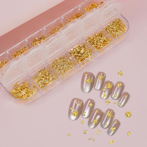 3D Gold Star Sun and Moon Metal Nail Charms - 12 Styles