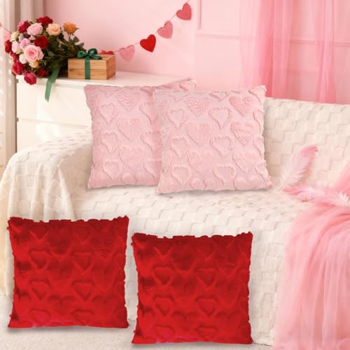 FSSODWT Red Valentine's Day Pillow Covers 18x18 Inch 2 Pack - Heart Openwork Decor