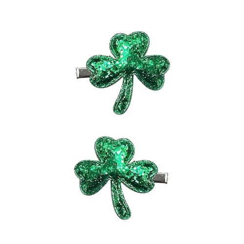 St. Patrick's Day Sequined Shamrock Hair Clips - Irish Green Clover Barrettes
