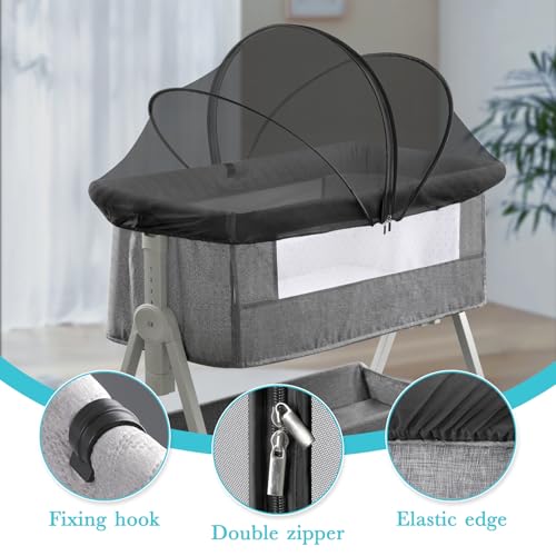 Bassinet Mosquito Net Cover - Breathable Mesh Canopy, Black-Small