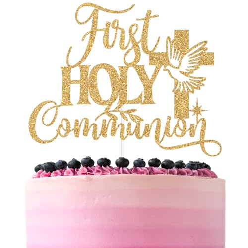 Gold Glitter First Holy Communion Cake Topper - Mi Primera Comunion
