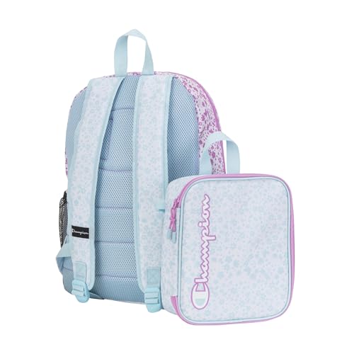 Champion Mode 2-Piece Backpack and Insulated Lunch Box Combo Set with Laptop Compartment, Padded Straps, Water Bottle Pocket, Pink/Blue, One Size