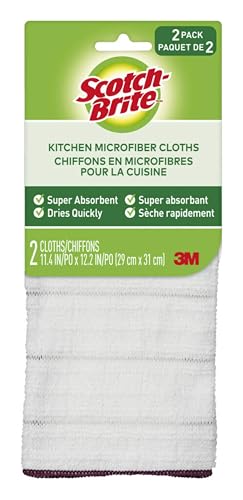 Scotch-Brite Microfiber Kitchen Cleaning Cloths, 2-Pack, 11.5x12.5 Inch