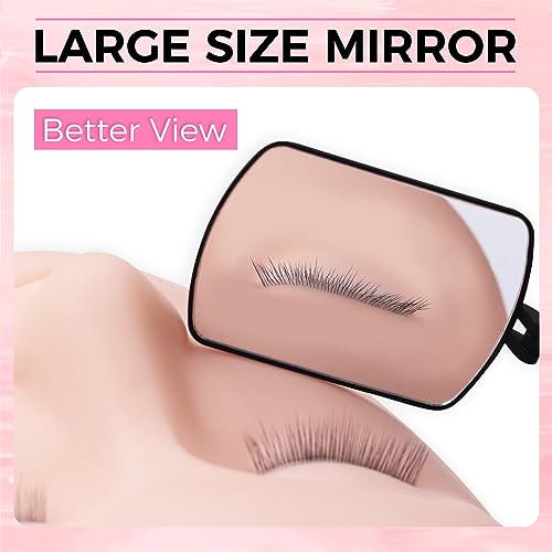 Large Square Lash Mirror for Eyelash Extensions, 260° Rotating Portable Eye Check Tool