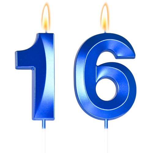 GloryMo Navy Blue Number 16 Birthday Candle, 5.11-Inch Cake Topper