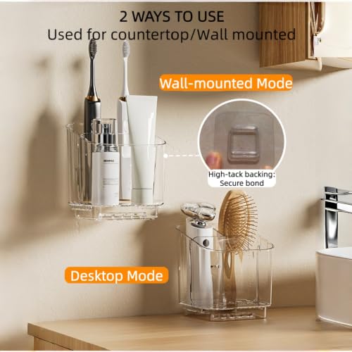 3-Slot Wall-Mounted Toothbrush Holder with Drip Tray - Clear PET