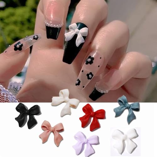Furimuk 200 Pcs 3D Bow Nail Charms Colorful Resin Bowknot Art Accessories