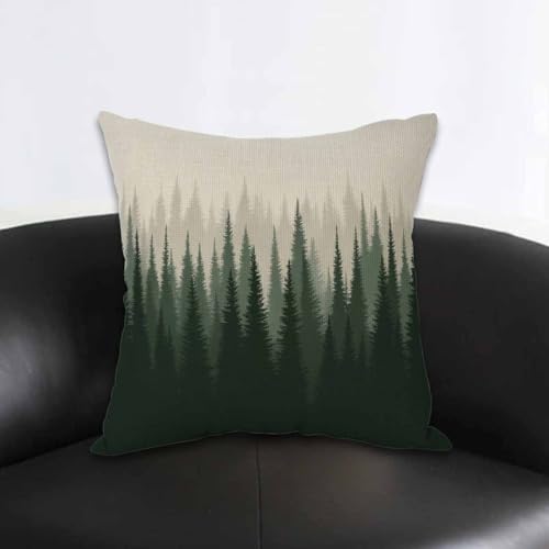 Pine Forest Throw Pillow Cover, Misty Nature Landscape Cushion Case 18x18