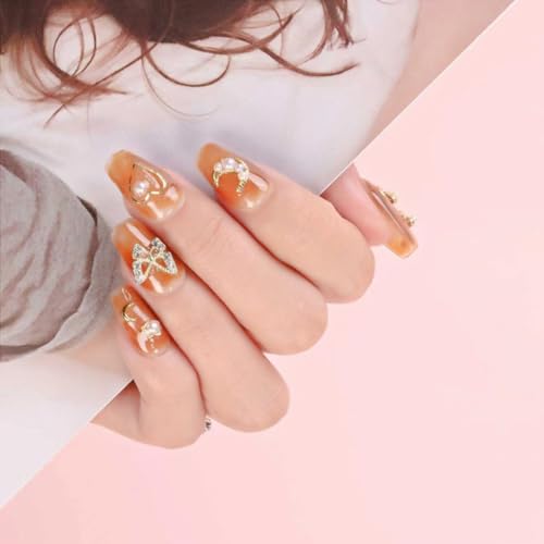 Gold & Champagne Nail Charms Kit - 3D Rhinestones & Pearls for DIY Manicure