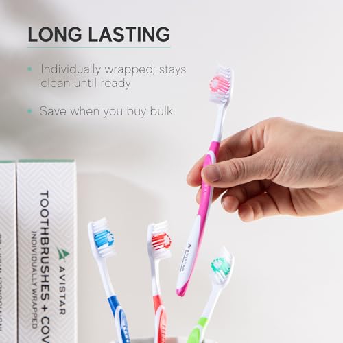 Avistar Individually Wrapped Adult Manual Toothbrushes 4-Pack with Covers