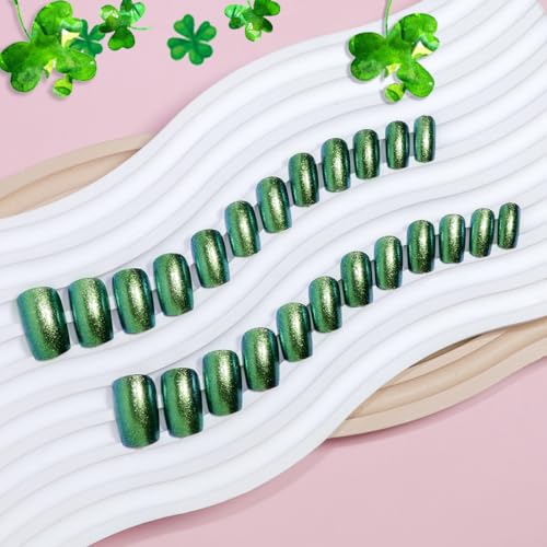 St. Patrick's Day Press on Nails Medium Square Green Glitter False Nails Kit