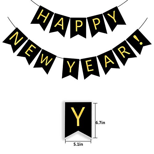 Happy New Year Banner - Black & Gold Party Decoration