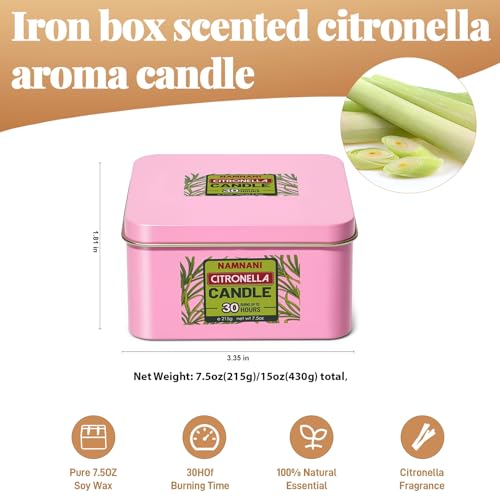 NAMNANI Citronella Scented Soy Candles - 2-Pack, 2-Wick, Indoor & Outdoor